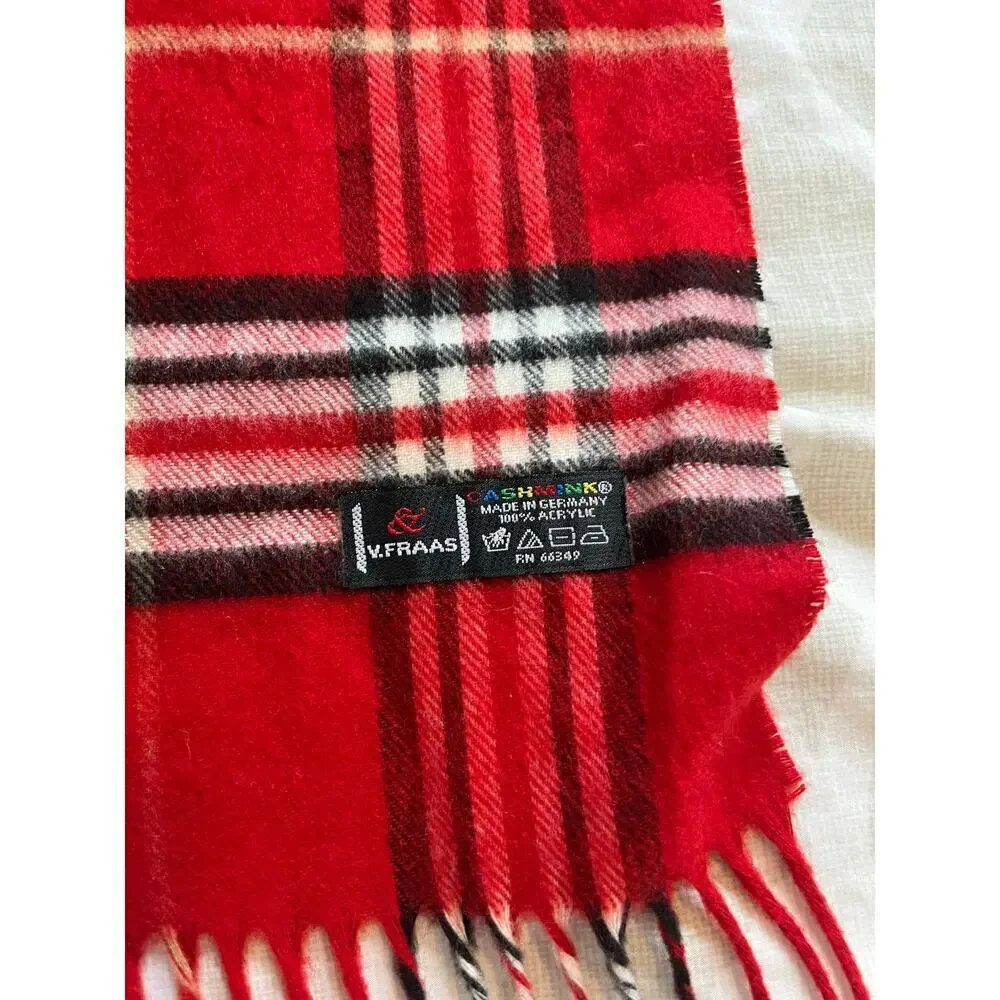 Cashmink red plaid fringe soft scarf‎